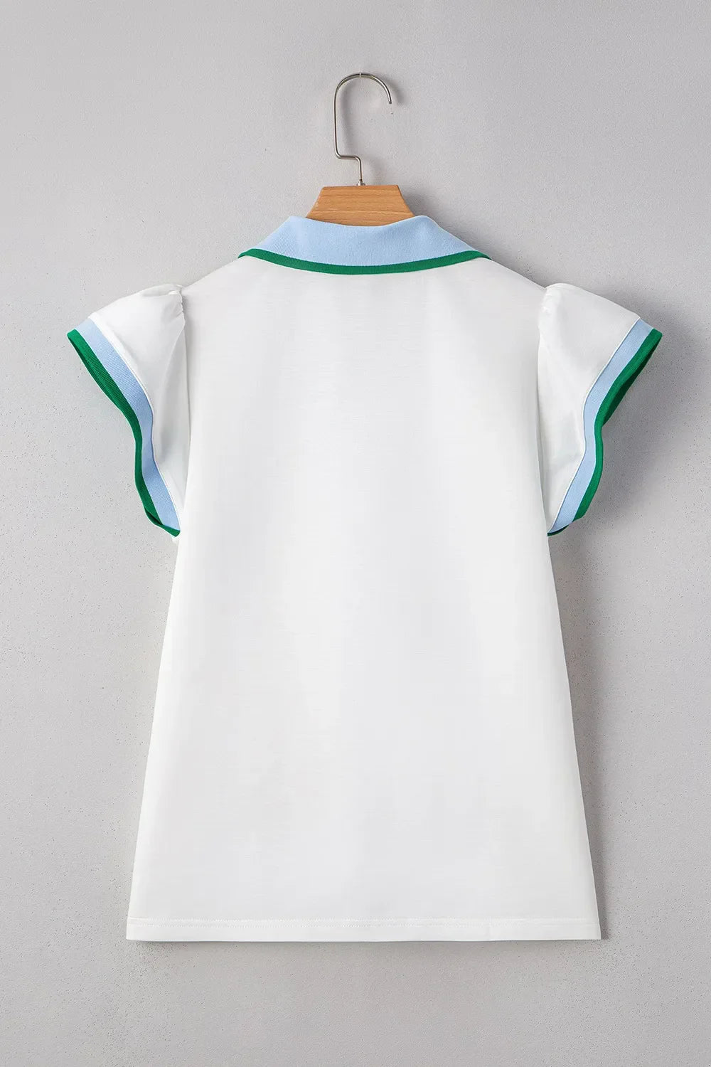 Ruffled Sleeve Collared V Neck Blouse DJPT