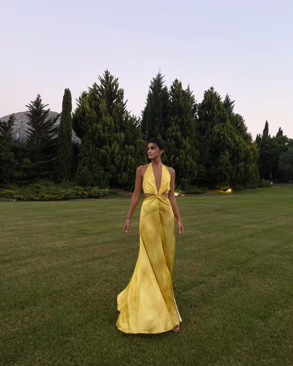 A line Halter Neckline Long Yellow Prom Dress Evening Dress Formal Dress SD2161