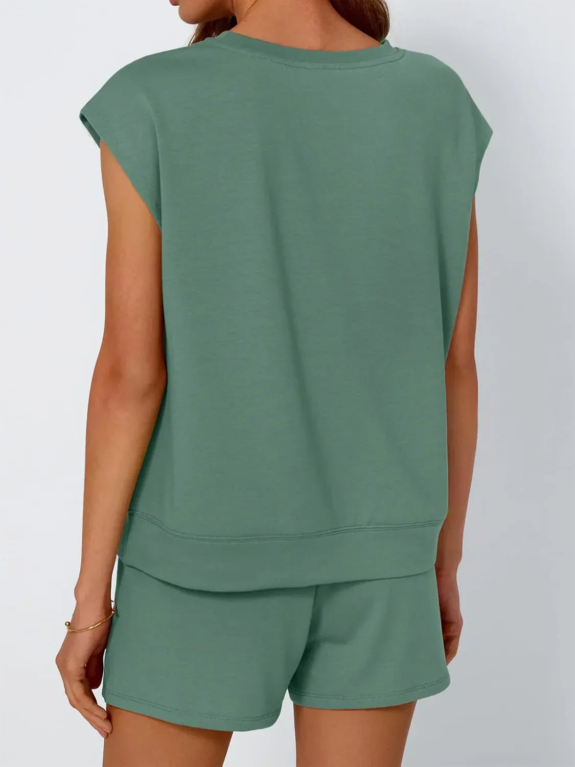 Neck Cap Sleeve Top and Shorts Set DJPT