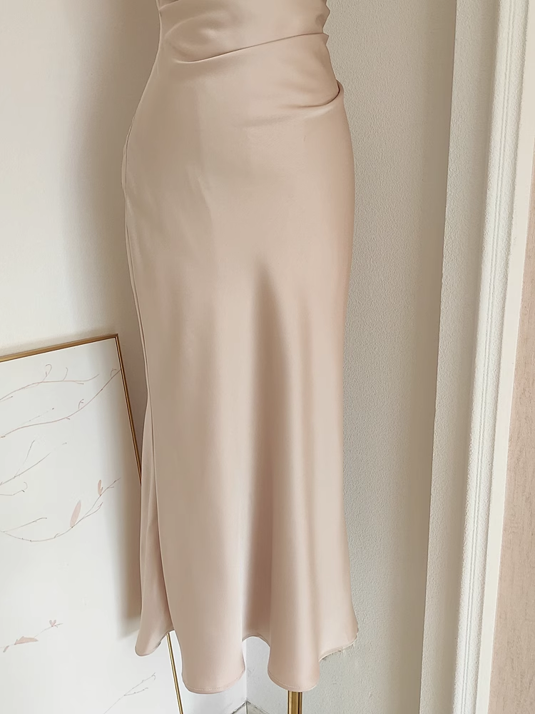 Sheath Boat Sleeveless Champagne Satin Party Dress Holiday Dresses SD349