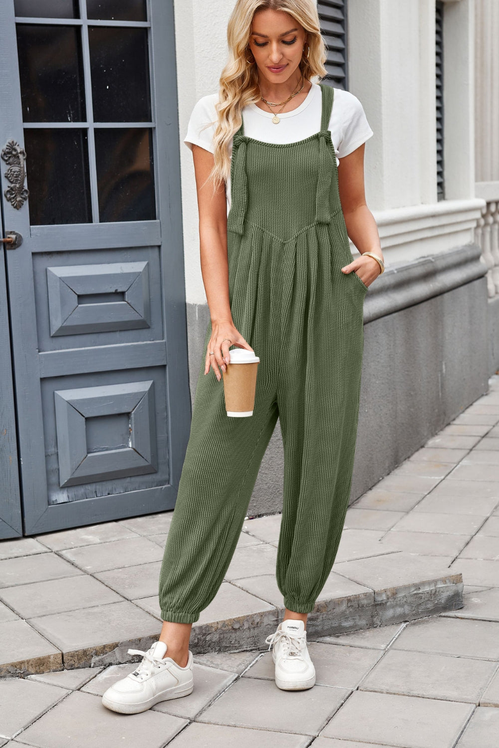 Knotted Strap Overalls with Pockets DJPT