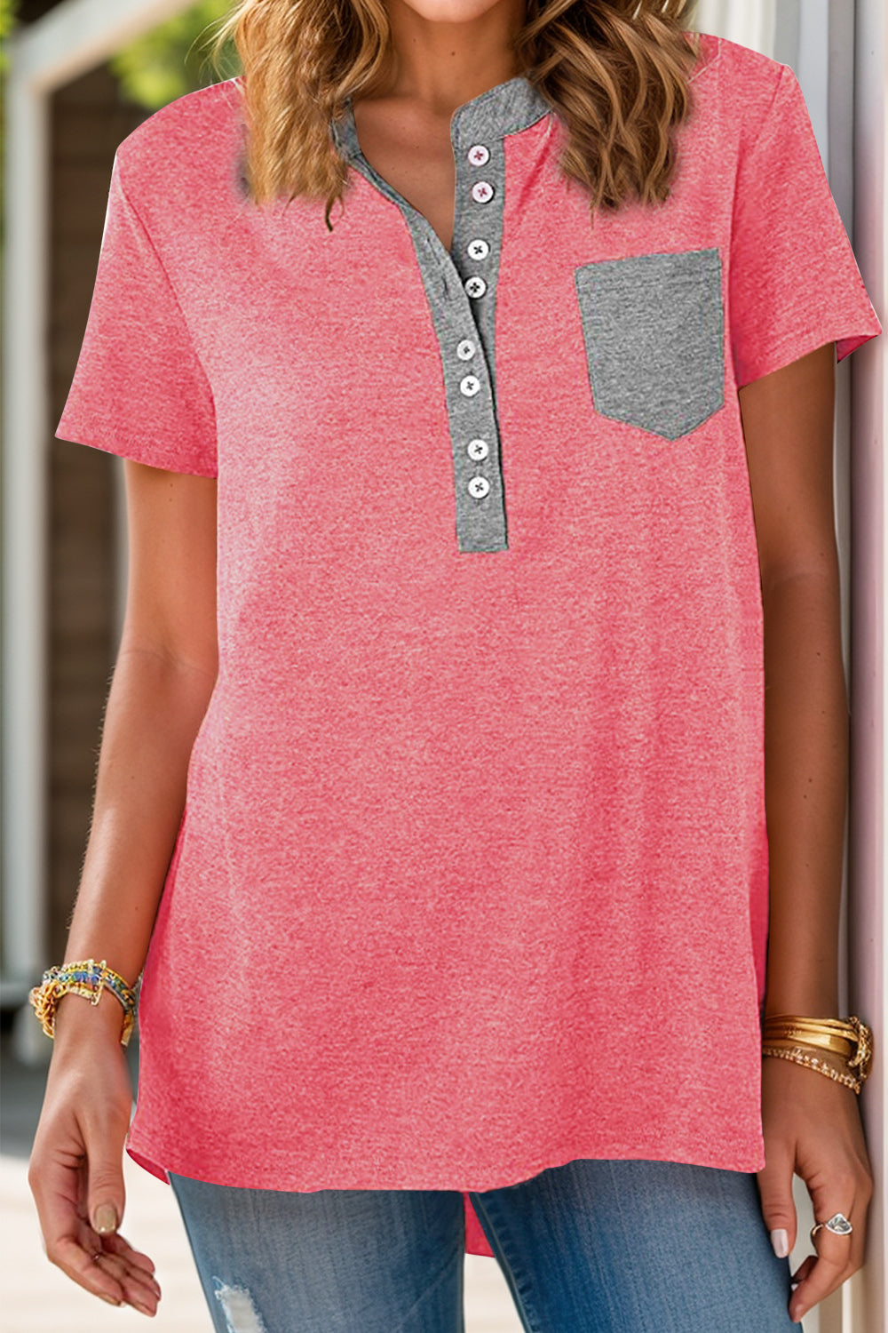 Size Half Button Short Sleeve T-Shirt DJPT