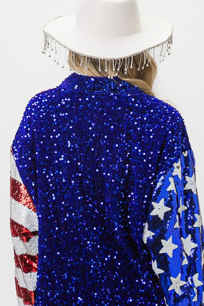 American Flag Sequin Snap Down Shirt DJPT