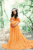 Women's Lace Pregnant Women Tailing Short-Sleeved Dress Photography Flying Sleeve Dress 8919 (Plus New Color) Maternity