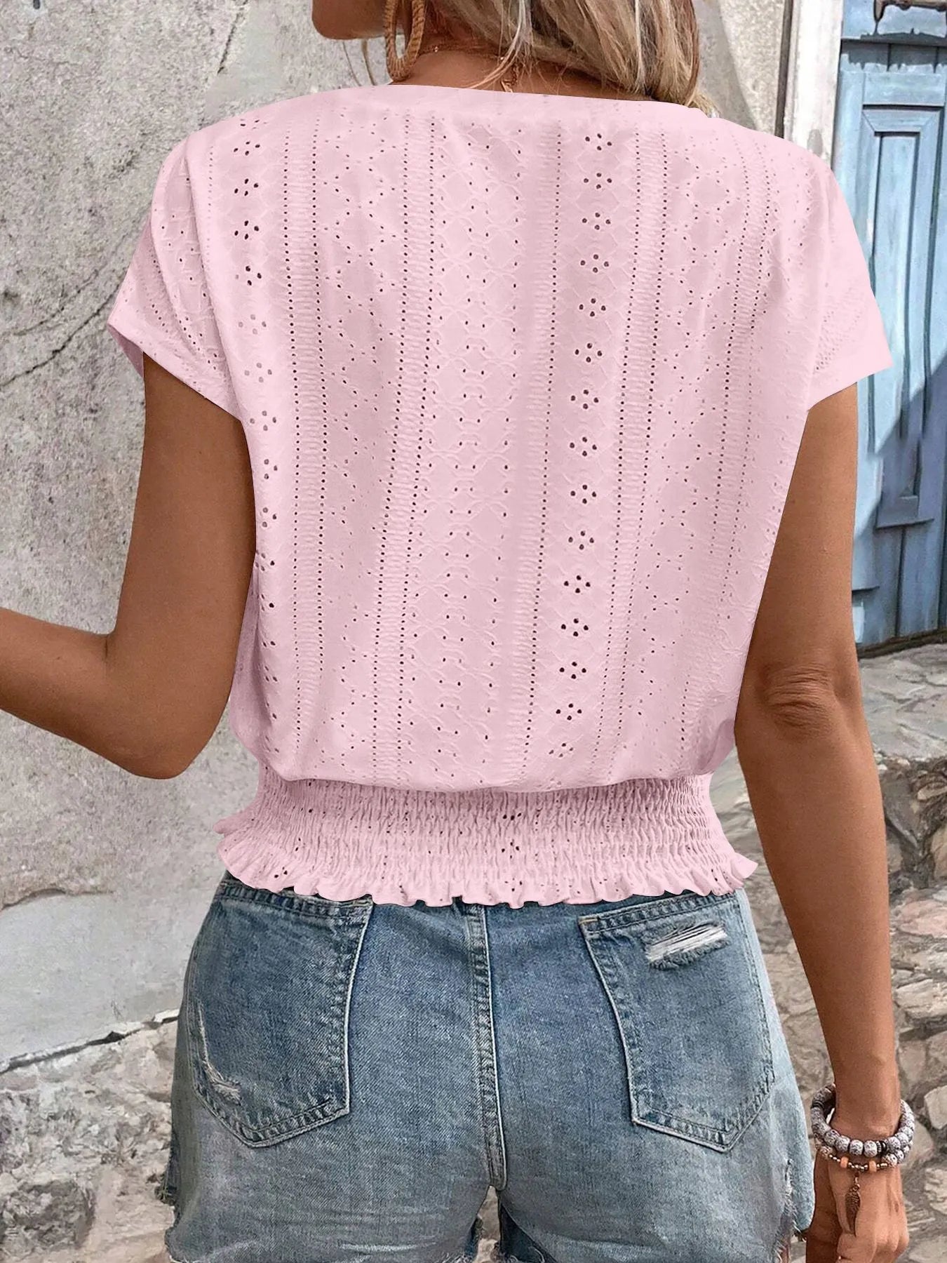 V-Neck Short Sleeve Blouse DJPT