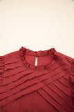 Solid Color Pleated Detail Ruffle Short Sleeve Blouse DJPT