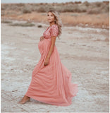 Women's Sequining Netɴ Pregnant Women's Flying Solid Color Dress Short Sleeve Round Collar Photo Dress 1944 Maternity