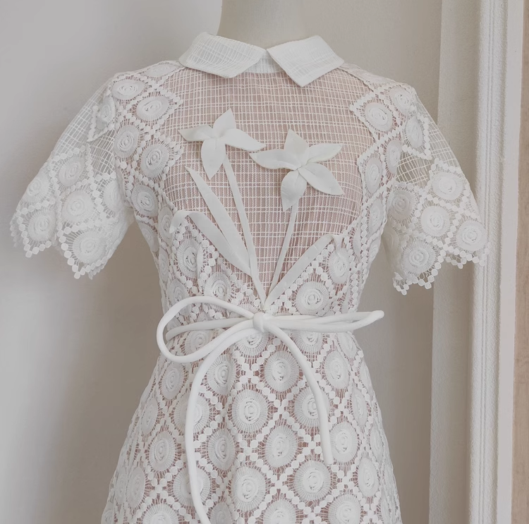 A line Short Sleeves White Lace Party Dress Holiday Birthday Dresses For Women SD365
