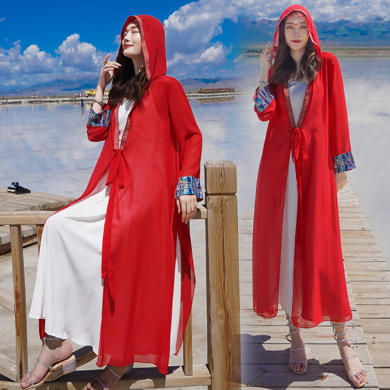 Salt Lake Yunnan Tourism Holiday Long Chiffon Outside The Summer Thin Skirt Dress Coat Women
