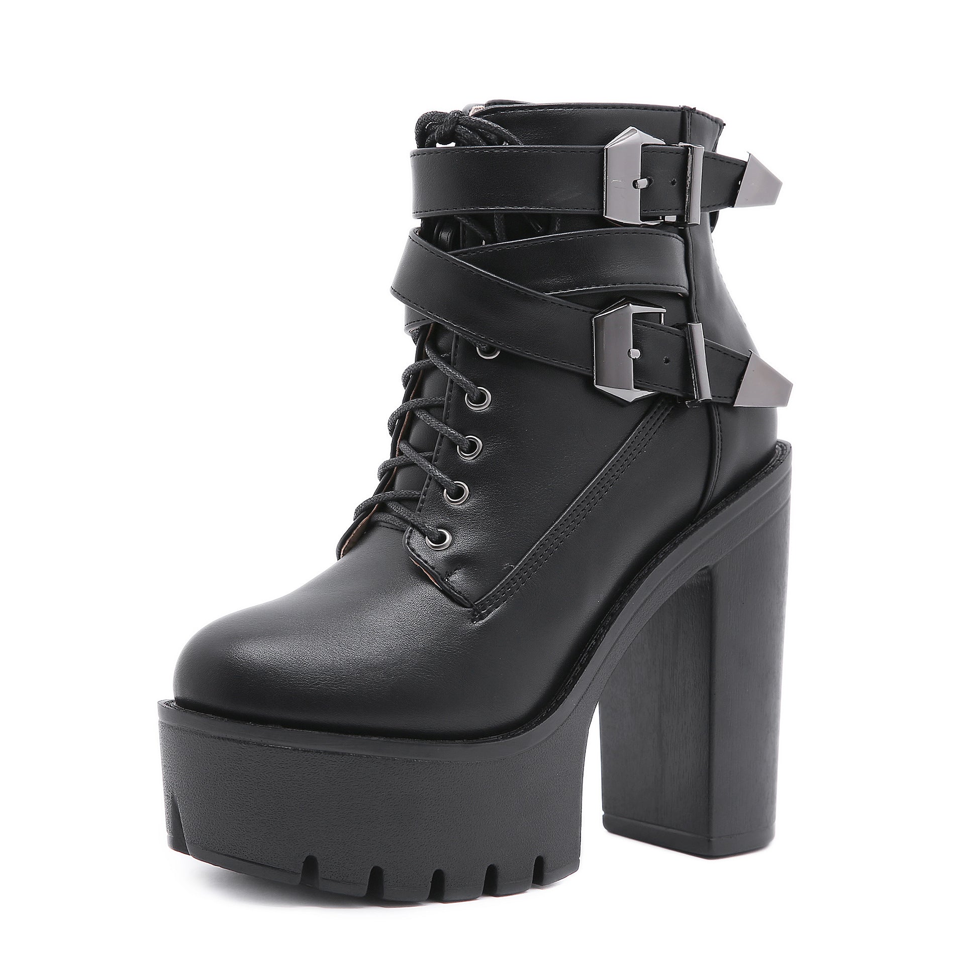 Large-Size New Strap Thick-Soled Waterproof Women's Shoes Thick High Heel Short Boots High Quality Shoes