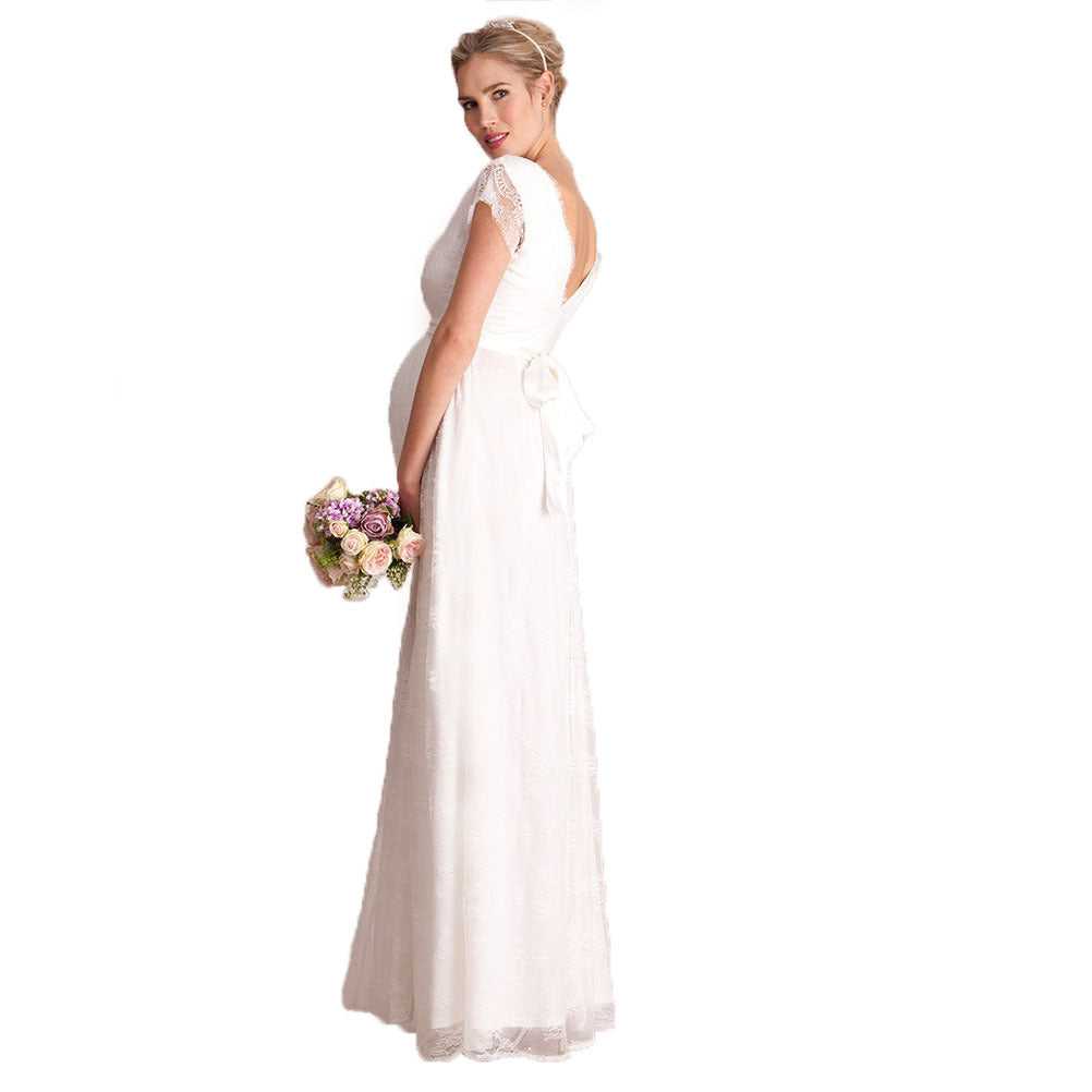 Women's Lace Pregnant Women's Lotus Leaf Side Short-Sleeved Dress Photography Flying Sleeve Dress 1108 Maternity