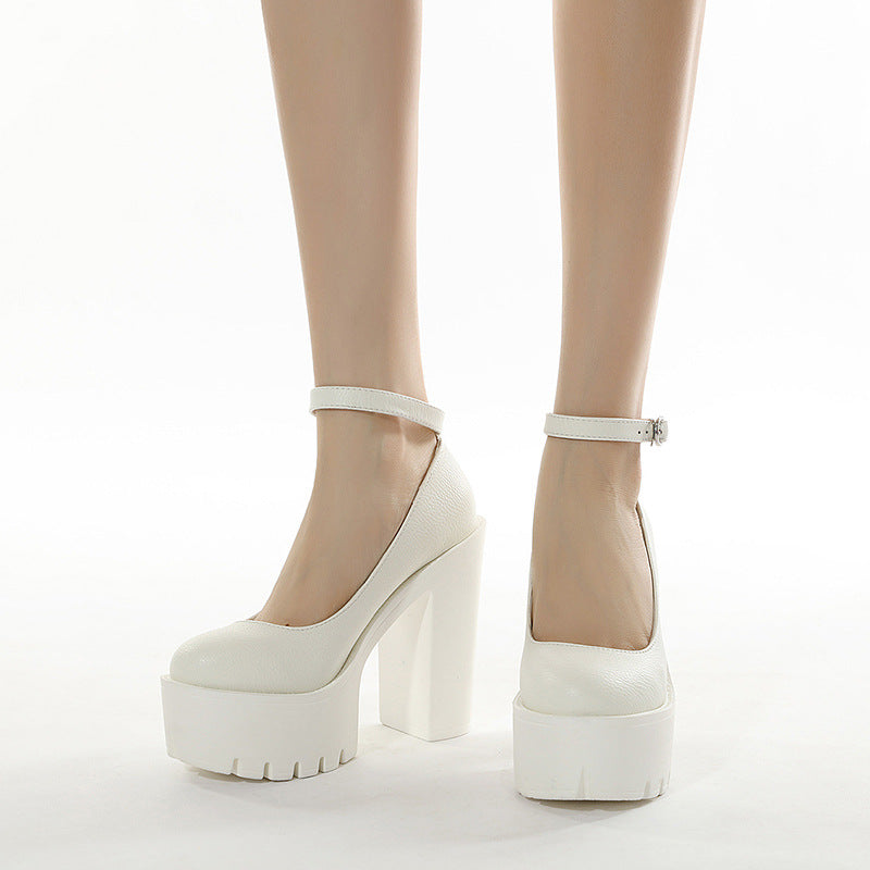 2025 Large-Size Nightclub Women's Shoes Around The Buckle Stage Waterproof Women's Shoes High Heel Single Shoes High Quality Shoes