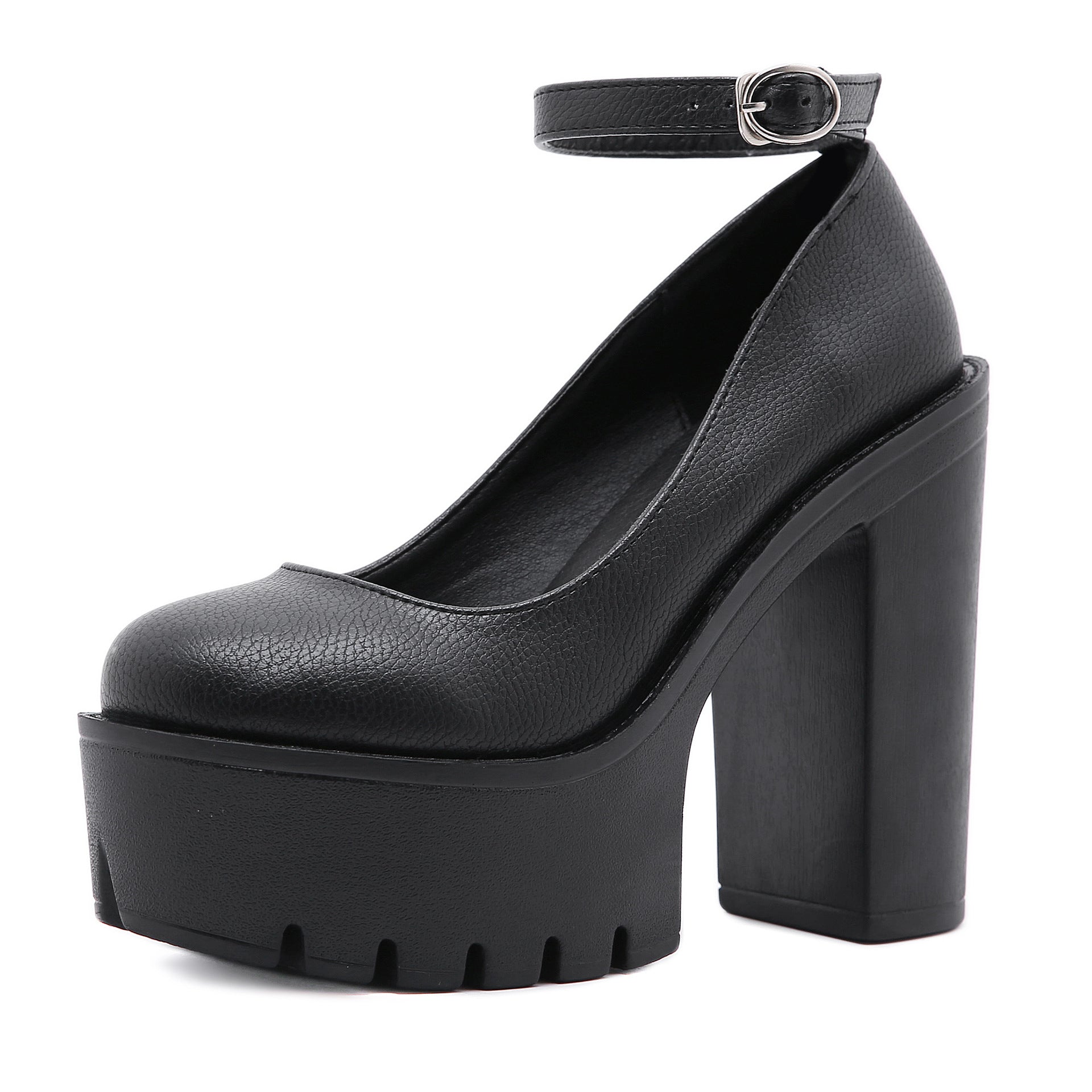 2025 Large-Size Nightclub Women's Shoes Around The Buckle Stage Waterproof Women's Shoes High Heel Single Shoes High Quality Shoes