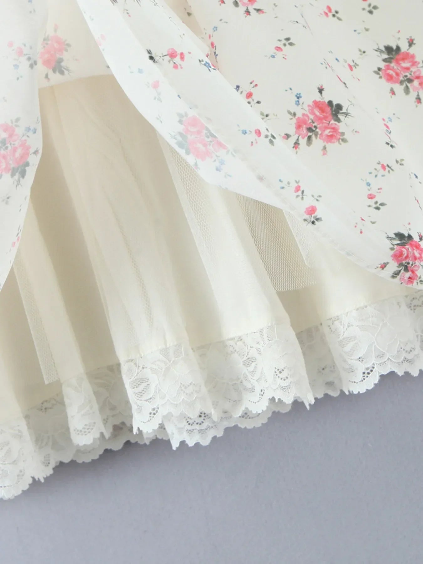 Floral Lace Trim Mini Dress DJPT