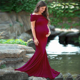 Women's Cotton Pregnant Women Anti-Necked Short-Sleeved Tail Dress Photo Dress 1147 Maternity