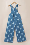 Print Buttoned Strap Wide Leg Denim Overalls DJPT