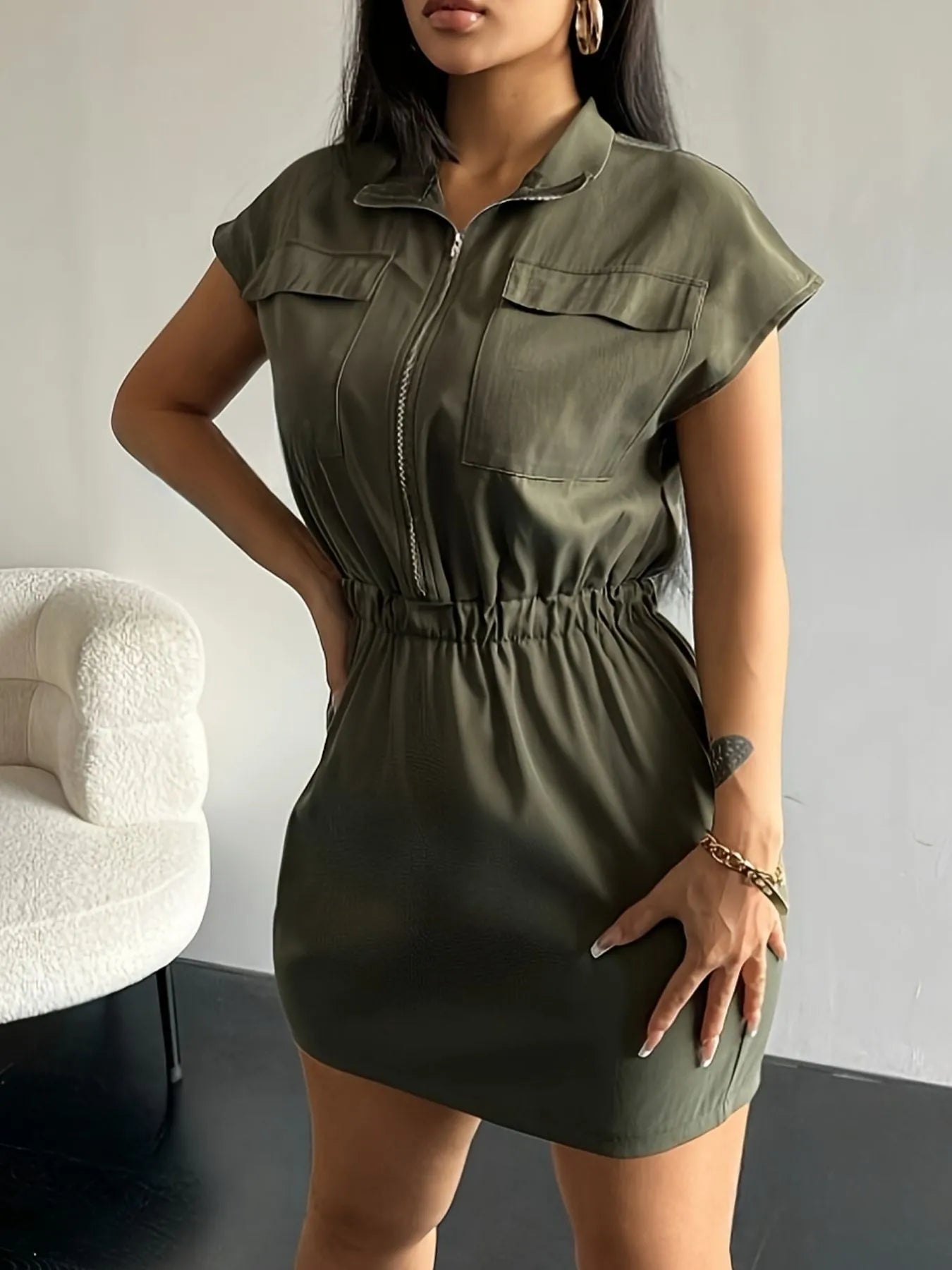 Front Short Sleeve Mini Dress DJPT