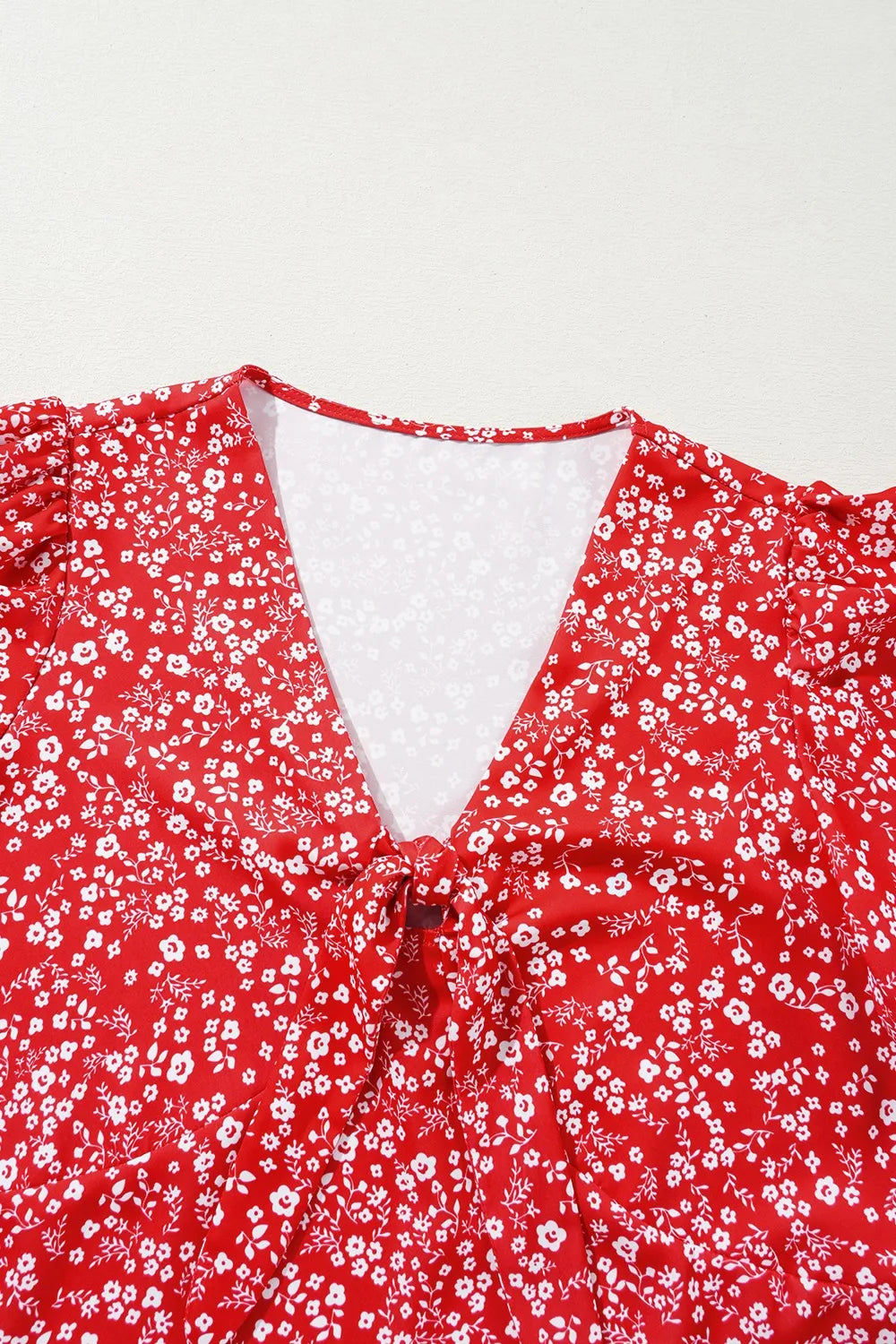 Floral Printed Half Sleeve Knotted V Neck Blouse DJPT
