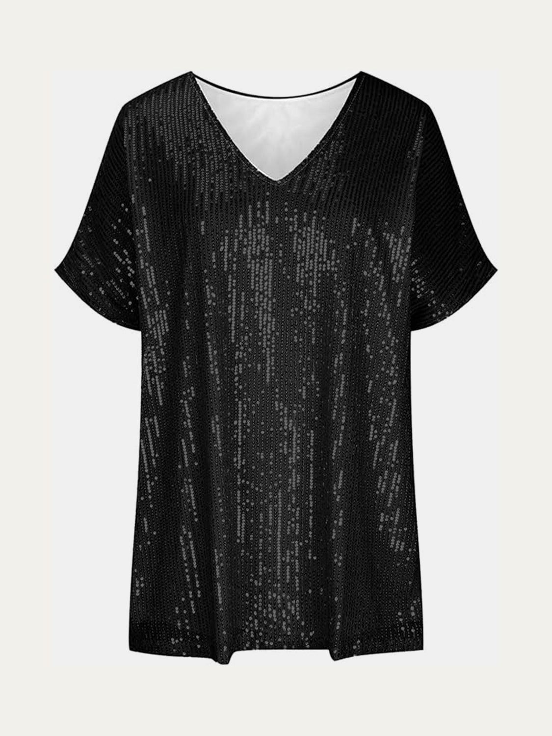 Size Sequin V-Neck Short Sleeve Top DJPT