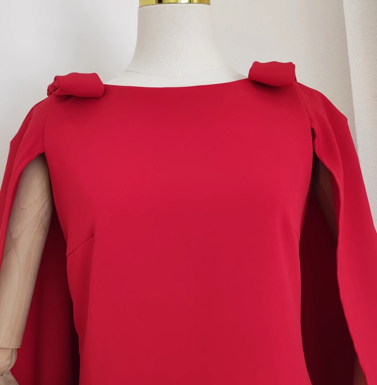 A Line Boat Neckline Red Satin Short Homecoming Dresses Birthday Outfits With Cape SD372