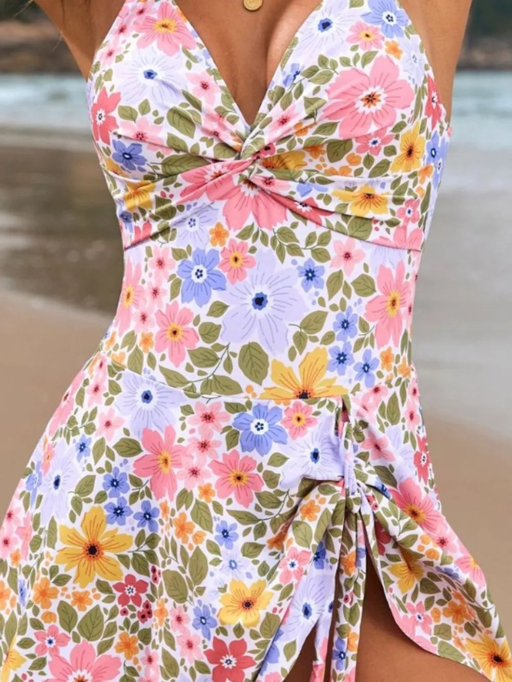 Front Crisscross Double Spaghetti Strap One-Piece Swimwear DJPT