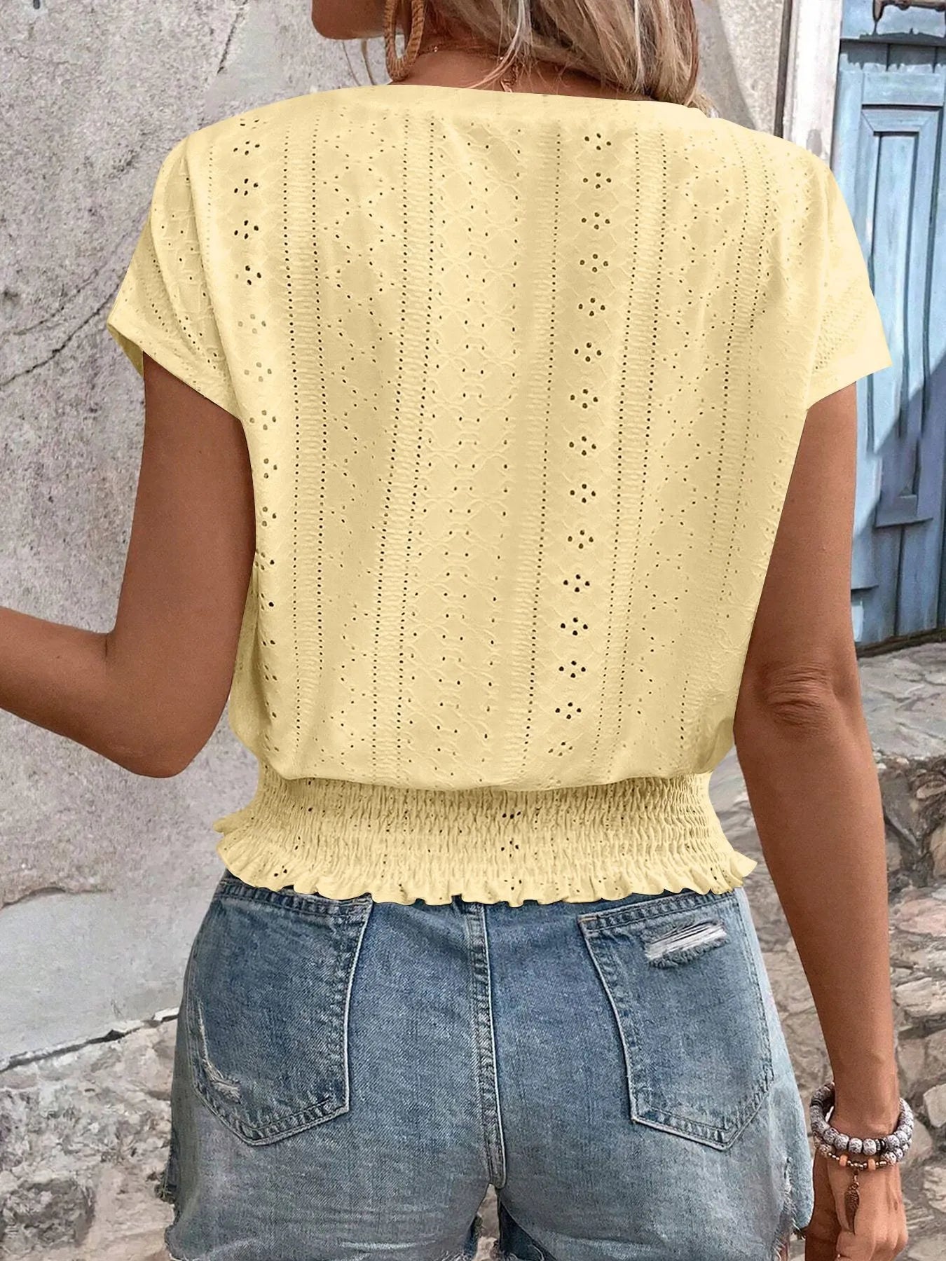 V-Neck Short Sleeve Blouse DJPT
