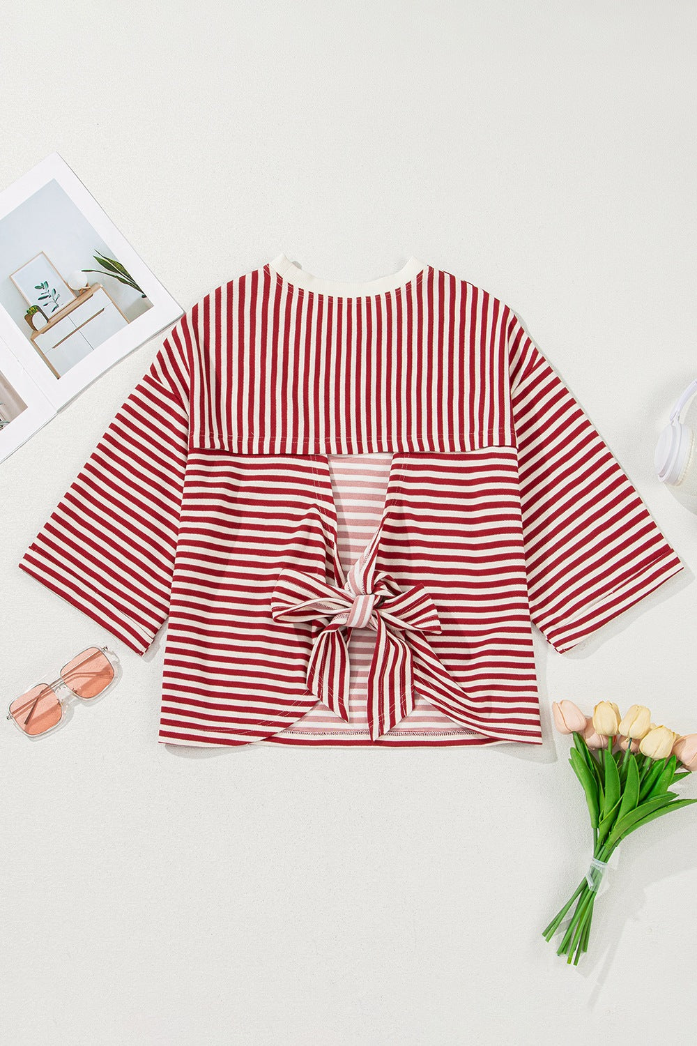 Bow Decor Cutout Drop Shoulder Top DJPT