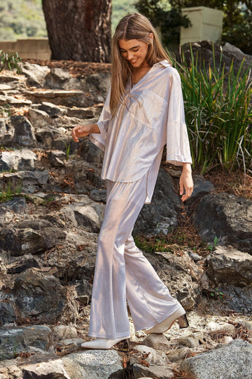 & Dani Solid Sparkling Shimmer Pocket Button Front Shirt DJPT