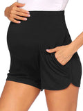 Solid Color Over The Belly Side Slits Pockets High Waisted Workout Cozy Pants Casual Maternity Shorts Maternity