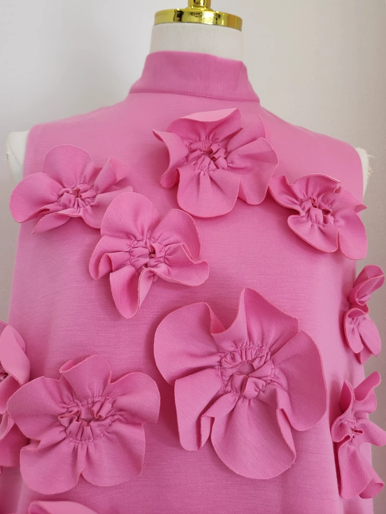 A line High Neckline Pink Satin Short Homecoming Dresses Birthday Outfits SD368