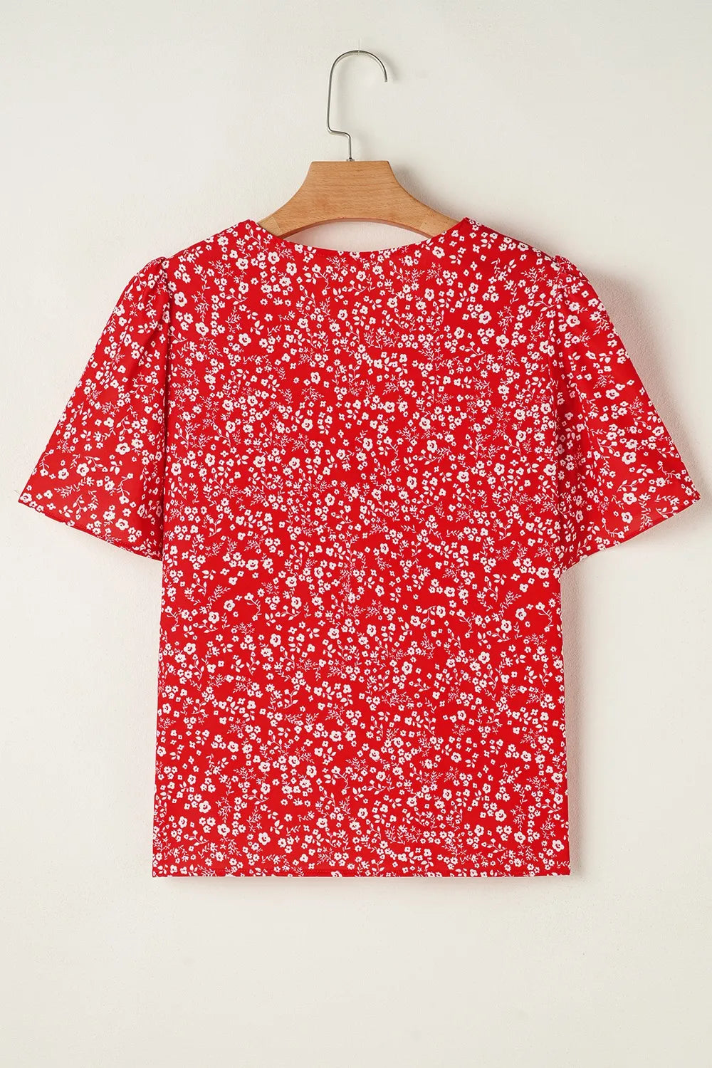 Floral Printed Half Sleeve Knotted V Neck Blouse DJPT