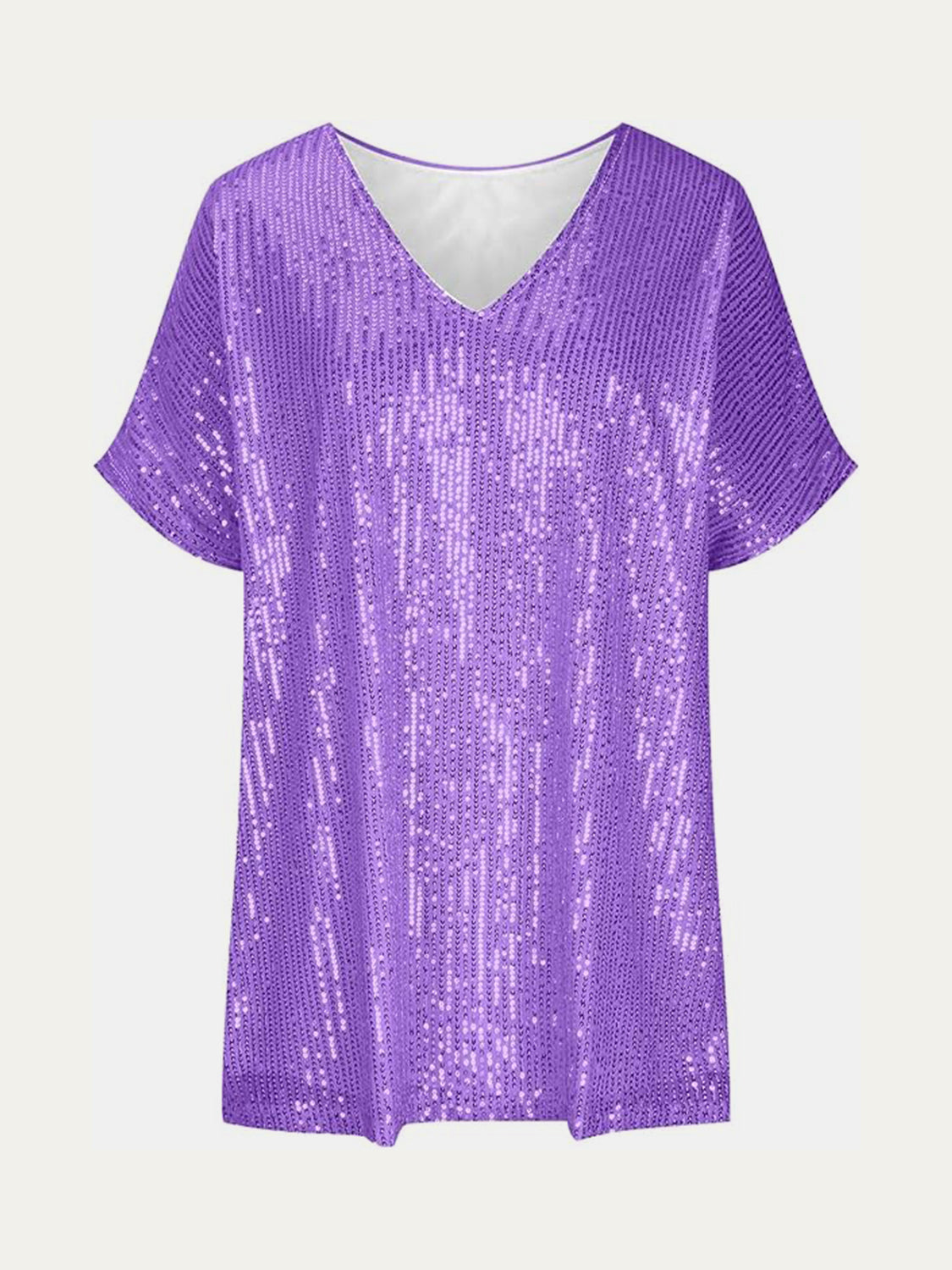 Size Sequin V-Neck Short Sleeve Top DJPT