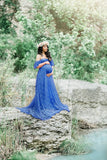 Women's Lace Pregnant Women Tailing Short-Sleeved Dress Photography Flying Sleeve Dress 8919 (Plus New Color) Maternity