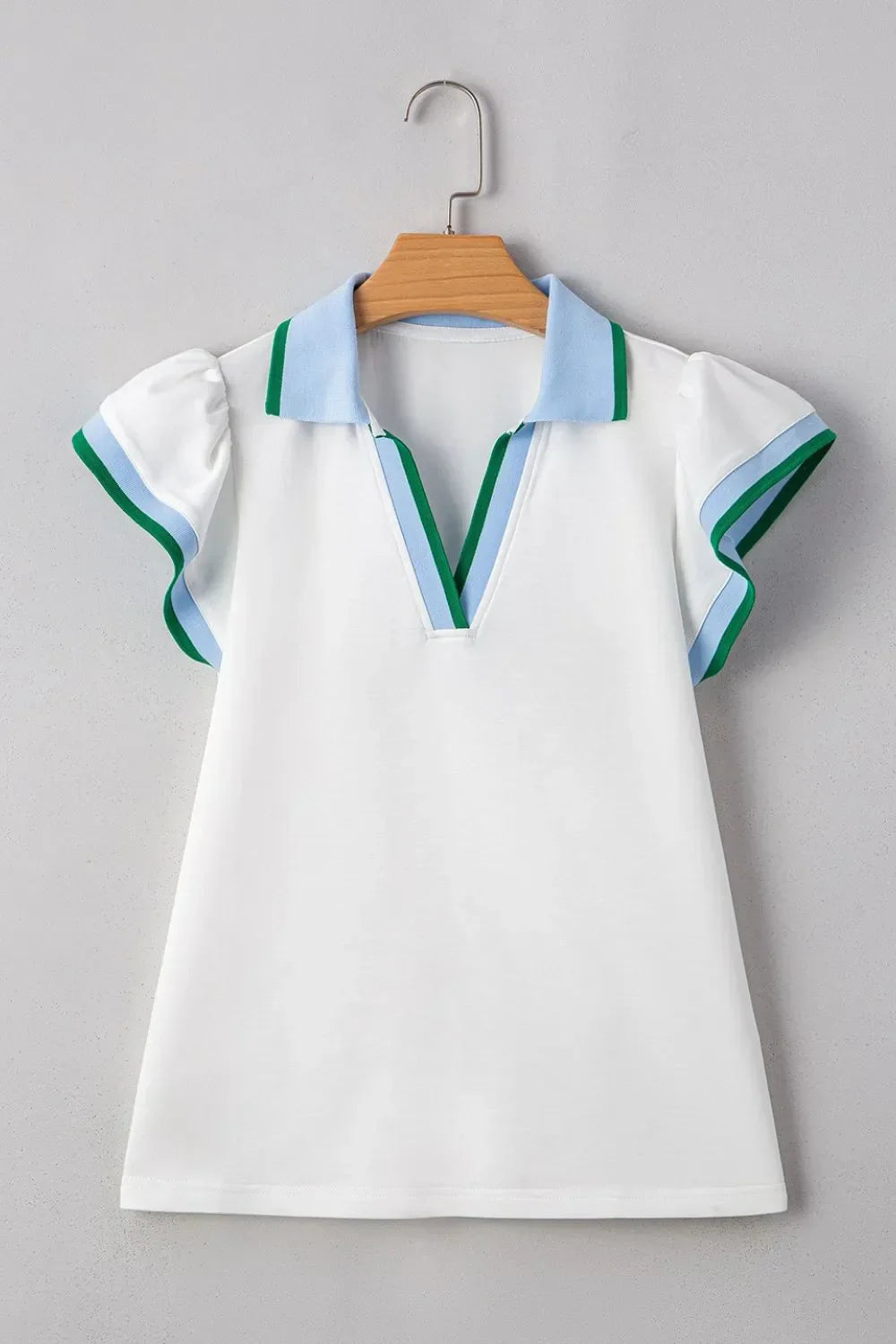 Ruffled Sleeve Collared V Neck Blouse DJPT