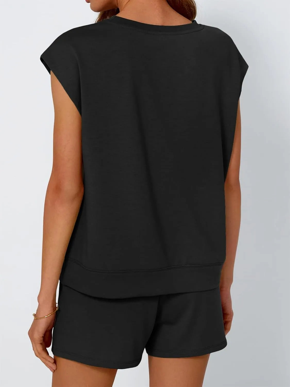 Neck Cap Sleeve Top and Shorts Set DJPT