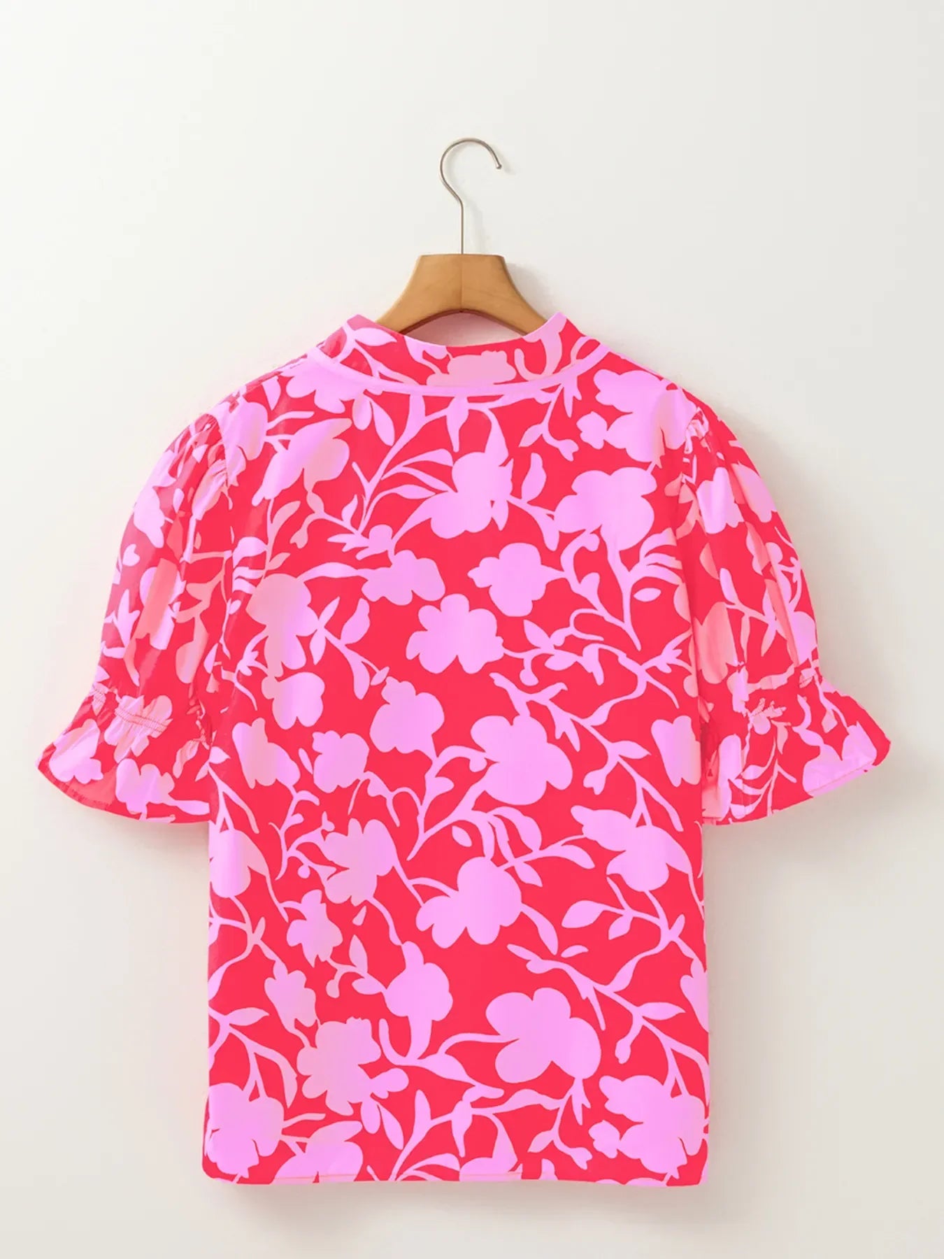 Split V Neck Ruffled Short Sleeve Blouse Top DJPT