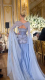 A Line Off The Shoulder Maxi Long Party Light Blue Chiffon Prom Dresses Evening Dress SD2395