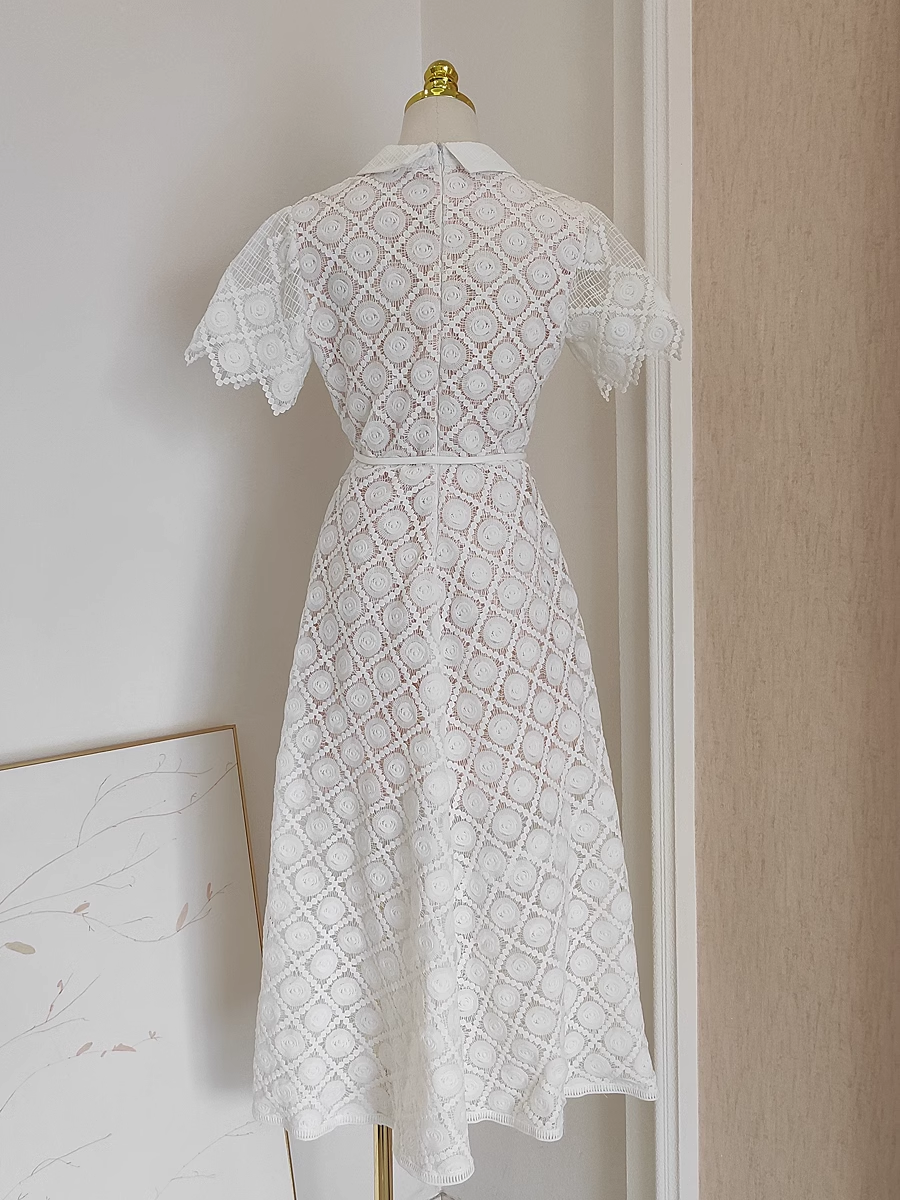 A line Short Sleeves White Lace Party Dress Holiday Birthday Dresses For Women SD365