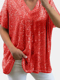 Size Sequin V-Neck Short Sleeve Top DJPT