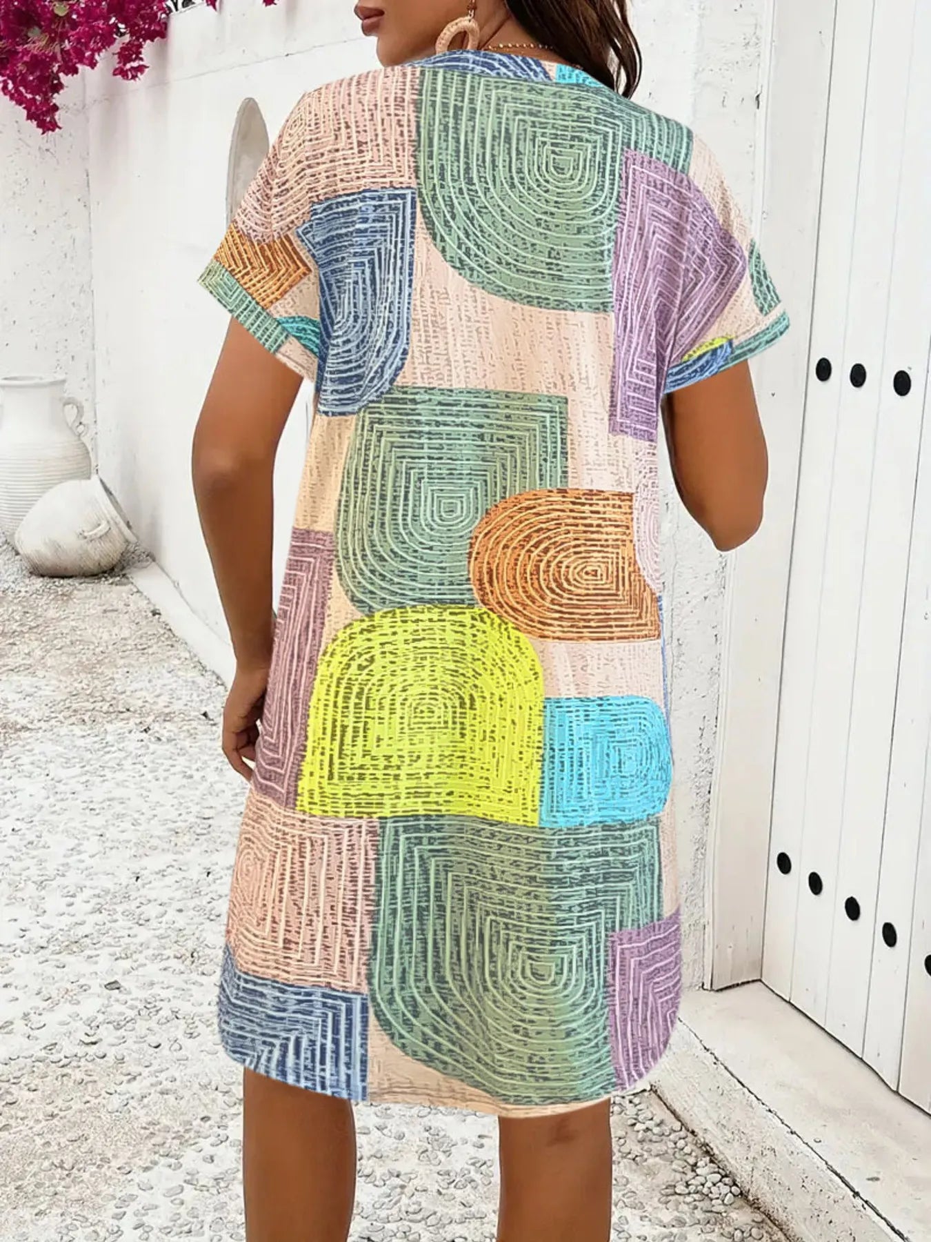 V-Neck Short Sleeve Button-Front Dress DJPT