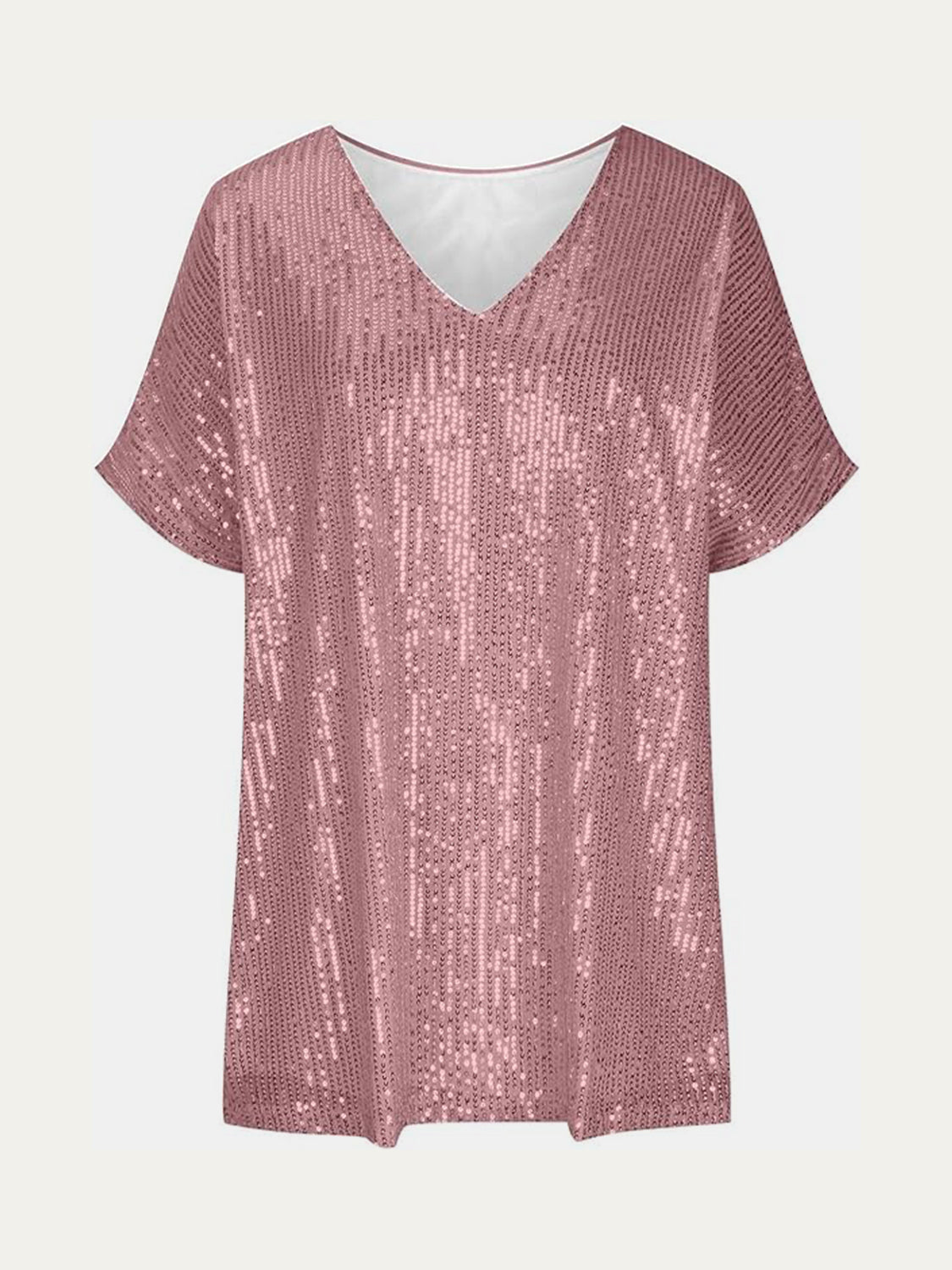 Size Sequin V-Neck Short Sleeve Top DJPT