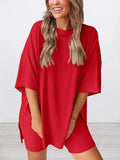 Size Oversized Slit Round Neck Top and Shorts Lounge Set Plus Size DJPT