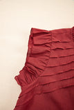 Solid Color Pleated Detail Ruffle Short Sleeve Blouse DJPT
