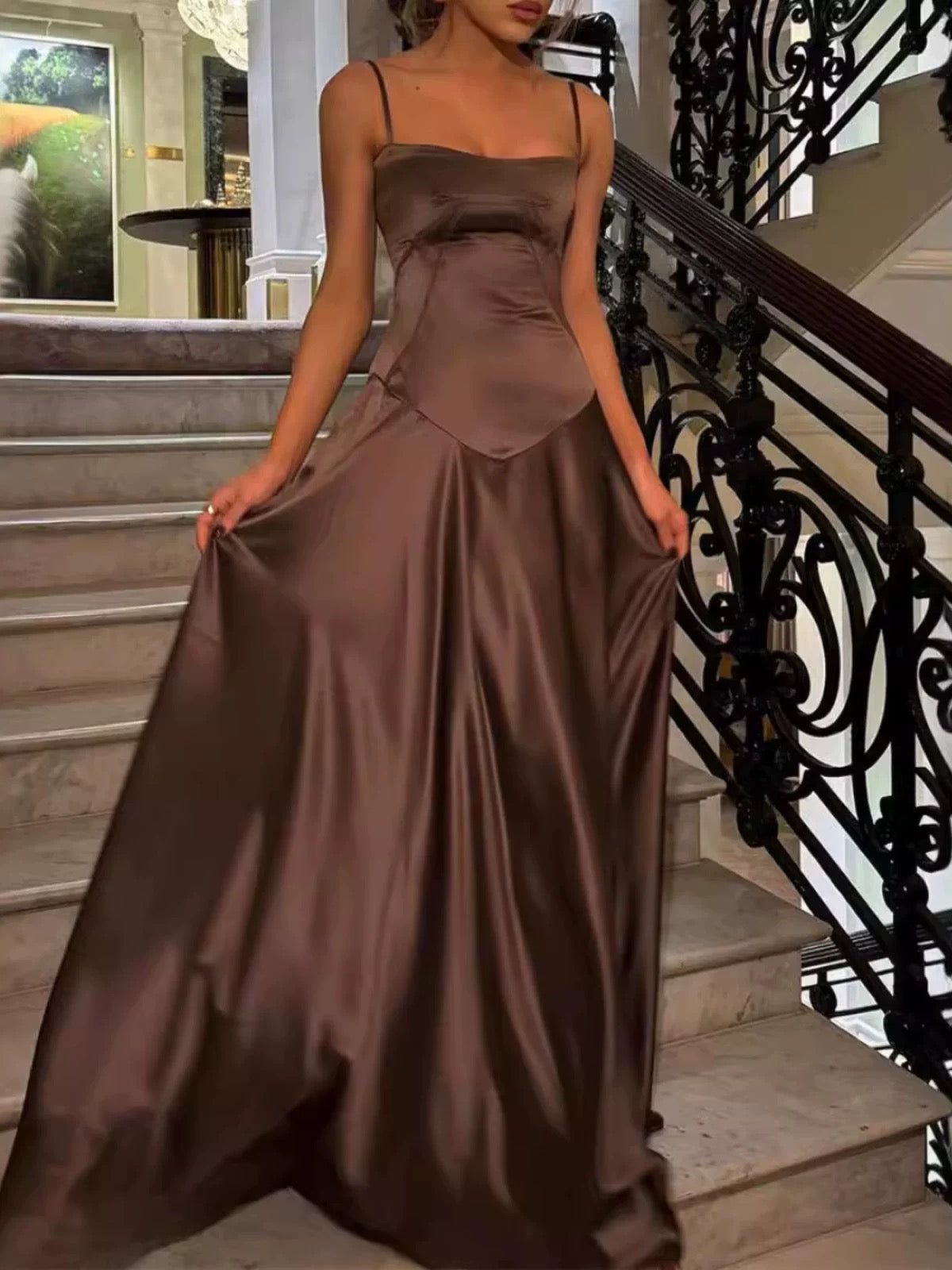 A line Spaghetti Straps Pink Satin Long Party Dresses Prom Dresses SD2705 HZ0628