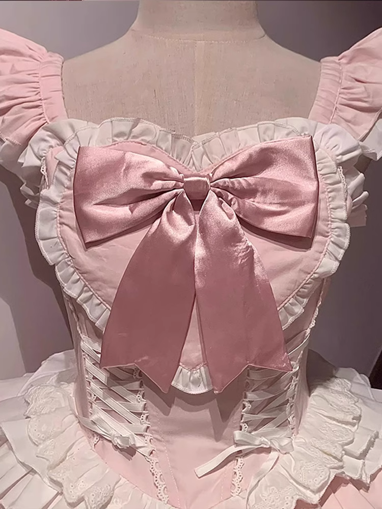 Ball Gown Square Neckline Floral Lace Party Dresses Pink Birthday Outfits With Bowknots SD455 HZ0628