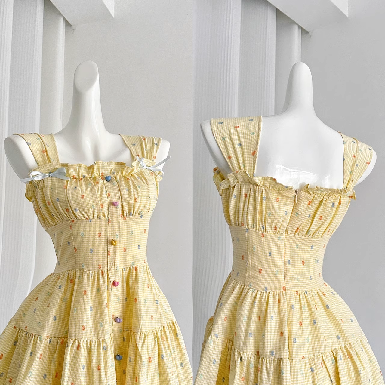A line Strapless Sleeveless Yellow Floral Holiday Dresses Beach Dress Birthday Outfits SD289
