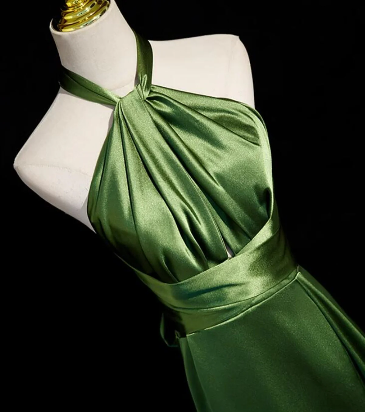 A line Green Satin Halter Backless Prom Dress Prom Dress SD1294