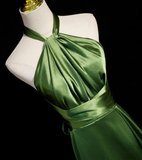 A line Green Satin Halter Backless Prom Dress Prom Dress SD1294