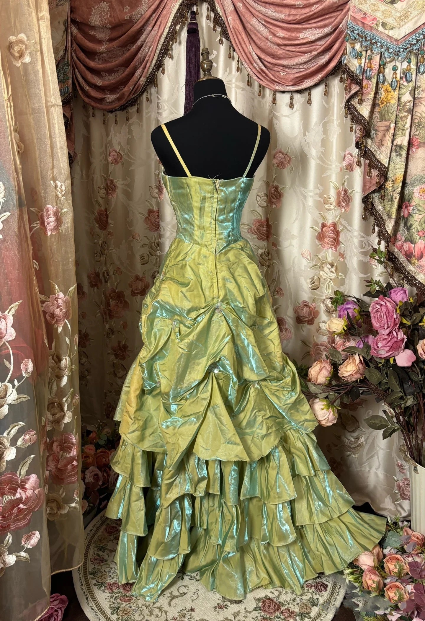 Ball Gown Straps Satin Sage Green Long Party Dress Prom Dresses SD1506 HZ0628
