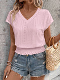 V-Neck Short Sleeve Blouse DJPT